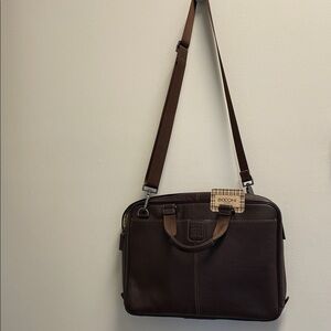 Boconi Dark Brown Leather Laptop Messenger Bag
